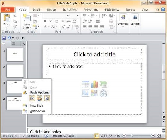 Microsoft PowerPoint 2010 中重新排列幻灯片