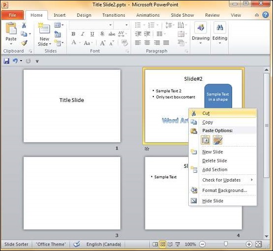 Microsoft PowerPoint 2010 中重新排列幻灯片