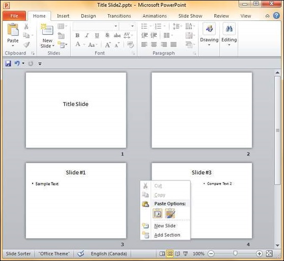 Microsoft PowerPoint 2010 中重新排列幻灯片