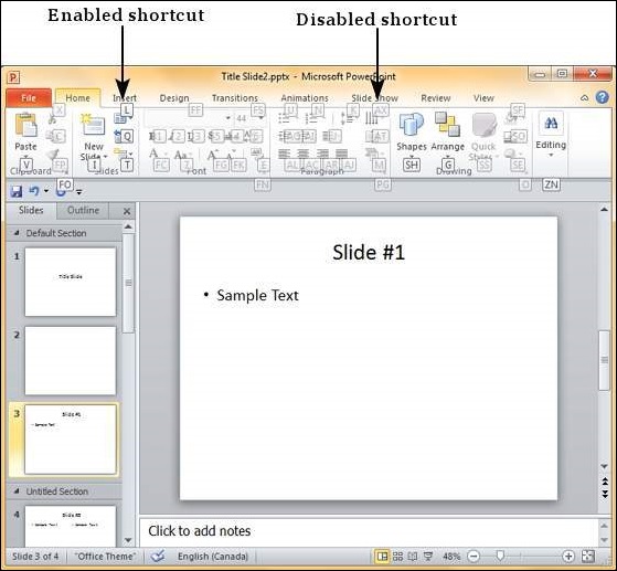 Microsoft PowerPoint 2010 中的键盘快捷键