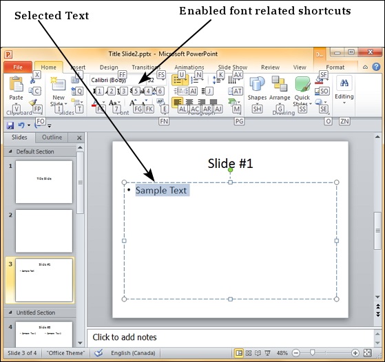 Microsoft PowerPoint 2010 中的键盘快捷键