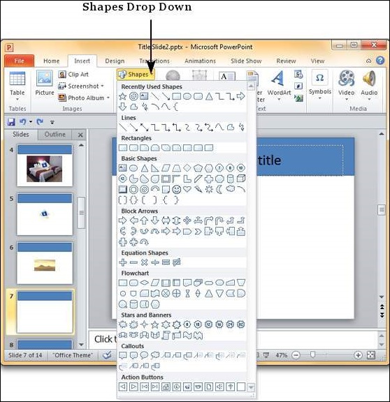 Microsoft PowerPoint 2010 中添加幻灯片形状