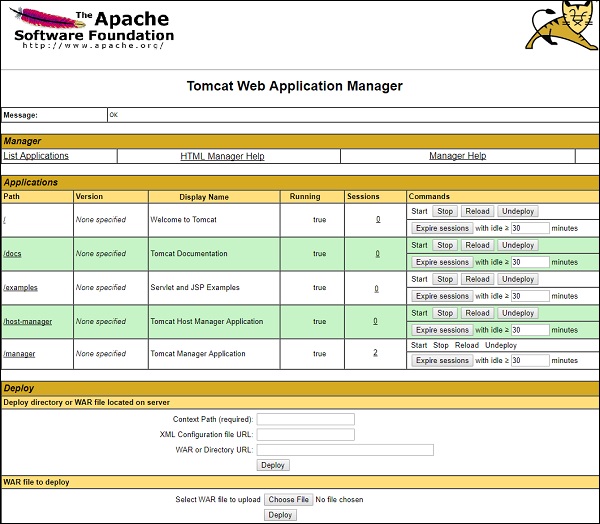 Tomcat Web 应用程序管理器