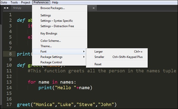 Sublime Text 的字体设置